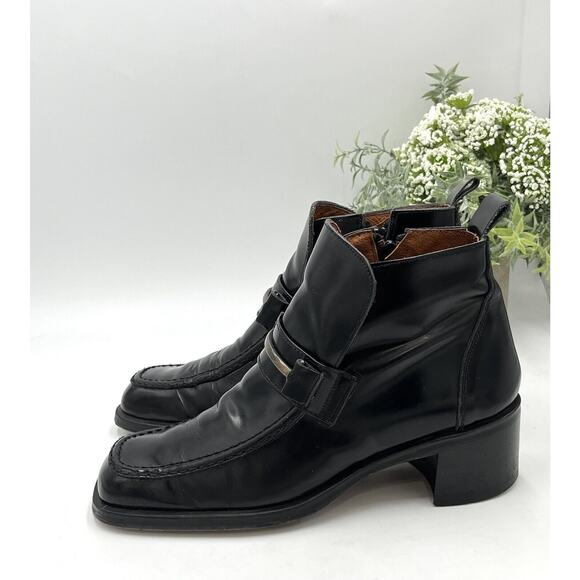 Rider Burns Vintage Black Patent Leather Stacked Heel Ankle Boots Sz 38.5/US 8 - Picture 9 of 16